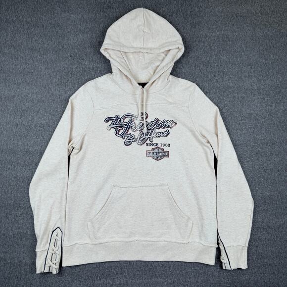 Harley-Davidson Cream Hoodie with Black Graphics Large, EUC! - Picture 1 of 7